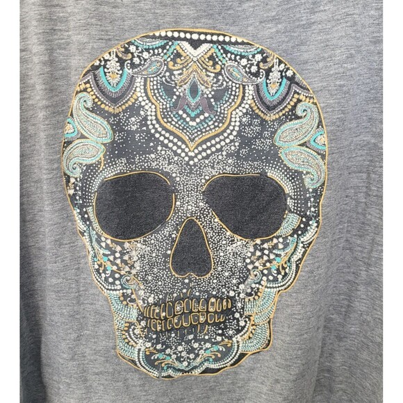 Torrid Womens 1 Gray Skull Skeleton Graphic Tee Short Sleeve Goth Halloween - Picture 2 of 6